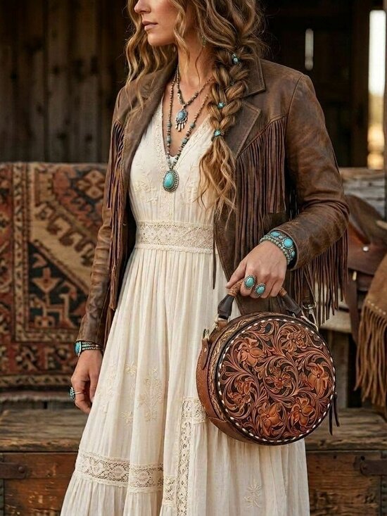 American Darling Handbags - American Darling Western Bloom Tooled Crossbody Leather Canteen Bag